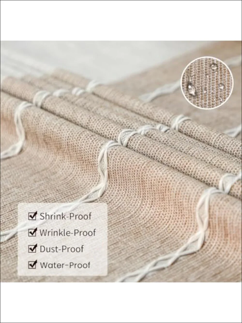 Waterproof Cotton Linen Tablecloth 55 x 86 Inch Rustic Wrinkle Free for Dining